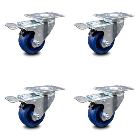 Service Caster 3.5 Inch Solid Polyurethane Swivel Top Plate Caster Set with Total Lock Brake SCC-TTL20S3514-SPUS-4